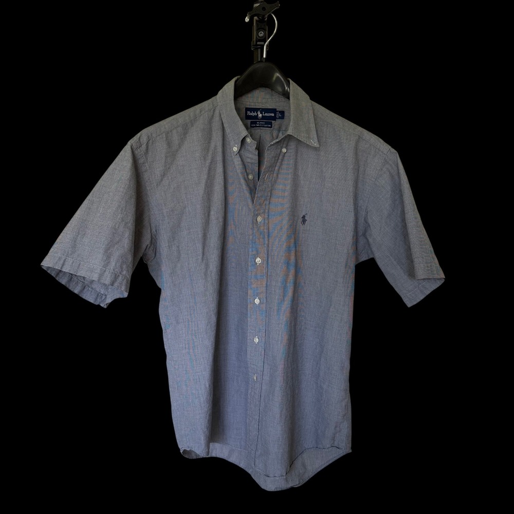 90's Ralph Lauren Blake Shirt Large Blue 2 Ply Short Sleeve Cotton Button